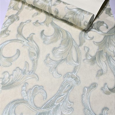 Papel de Parede Folhagens Tons de Bege e Verde Rolo com 10 Metros