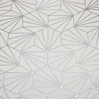 Papel de Parede Geométrico Tons de Branco e Prata Rolo com 10 Metros