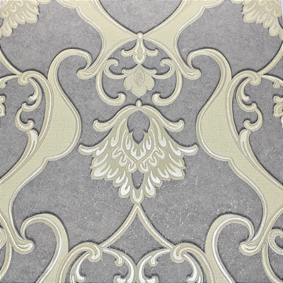 Papel de Parede Arabesco Tons de Cinza e Creme Rolo com 10 Metros