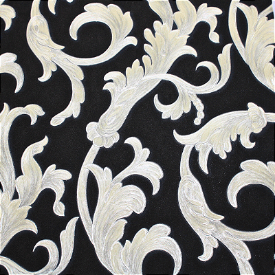 Papel de Parede Folhagens Tons de Preto e Creme Rolo com 10 Metros