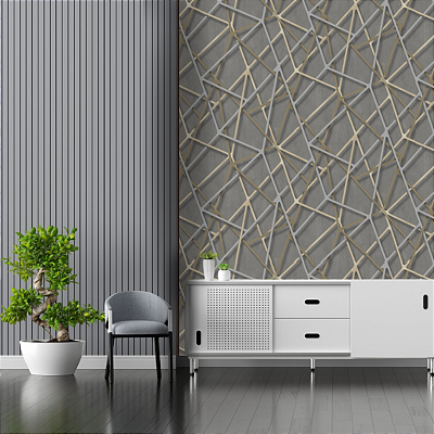 Papel de Parede Geométrico 3D Tons de Cinza Rolo com 10 Metros