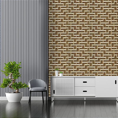 Papel de Parede Geométrico Tons de Dourado Rolo com 10 Metros