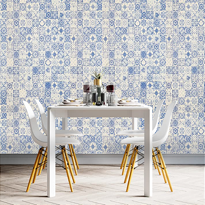 Papel de Parede Azulejo Português Tom de Azul Rolo com 10 Metros