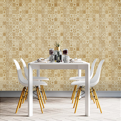 Papel de Parede Azulejo Português Tom de Bege Rolo com 10 Metros