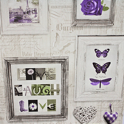 Papel de Parede Quadros Tom de Roxo Rolo com 10 Metros