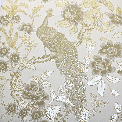 Papel de Parede Pavão Tons de Marfim Rolo com 10 Metros