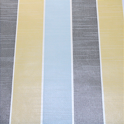 Papel de Parede Listrado Tons Cinza Amarelo e Azul Rolo com 10 Metros