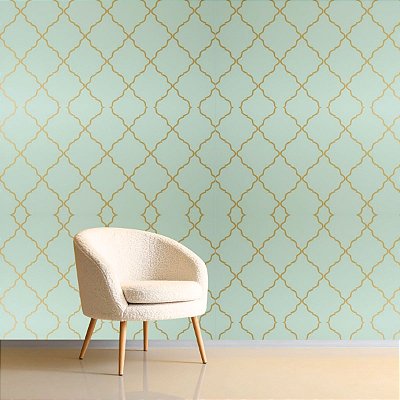 Papel de Parede Adesivo Quatrefoil Tiffany Verde Retrô Vinílico Impermeável 5MX45CM