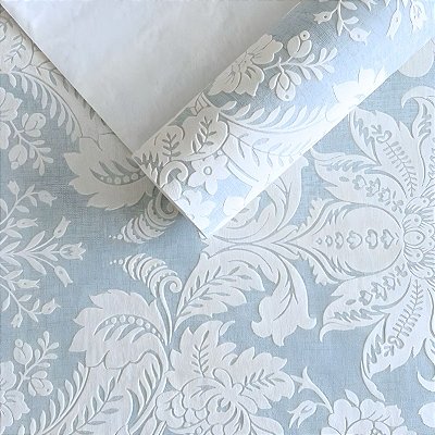 Papel de Parede Efeito 3D Arabesco Alto Relevo Azul Claro