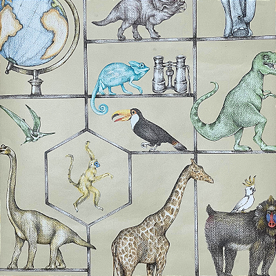 Papel de Parede Safari fundo Bege 10 Metros