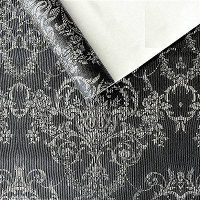 Papel de Parede Arabesco Cinza Chumbo Com Textura 10 Metros