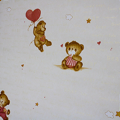 Papel de Parede Ursinho fundo Creme 10 Metros