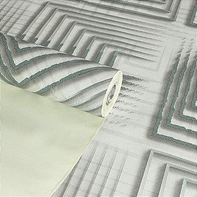 Papel de Parede Geométrico Cinza Esverdeado Importado Luxo 15 Metros