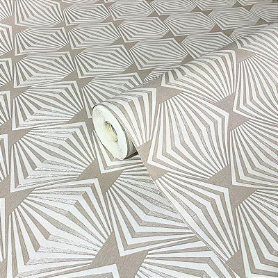 Papel de Parede Geométrico fundo Bege Importado Luxo 15 Metros Lavável para Residencial e Comercial