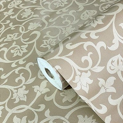 Papel de Parede Ramos fundo Bege Escuro 15 Metros Texturizado e Lavável para Residencial e Comercial