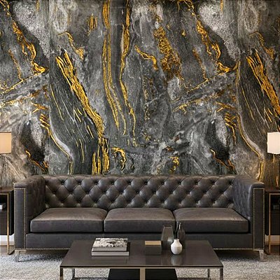 Papel de Parede Mármore Cinza Com Dourado Brilhante Vinílico Impermeável 5MX45CM