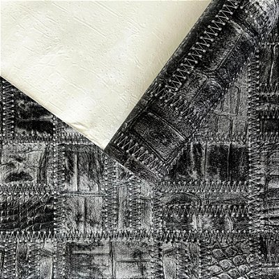 Papel de Parede Texturizado Couro Costurado Preto E Cinza 10M