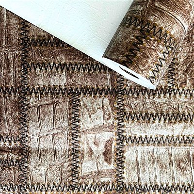 Papel de Parede Texturizado Couro Costurado Marrom 10M
