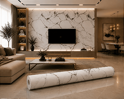 Placa Revestimento Papel de Parede Adesivo Mármore Cinza Escuro Adesivo 3D 120x260cm