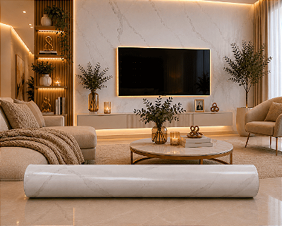 Placa Revestimento Papel de Parede Adesivo Mármore Cinza Claro Adesivo 3D 120x260cm