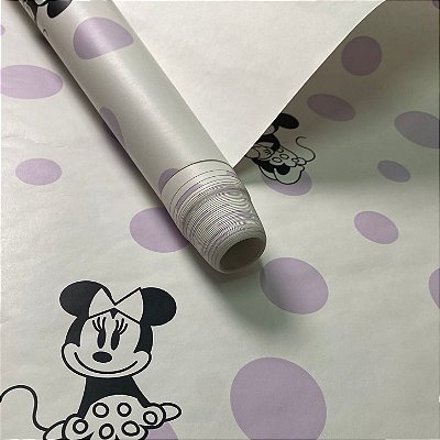 Papel de Parede Minnie Poa Lilás Importado, Vinilico , Lavavel 10 Metros