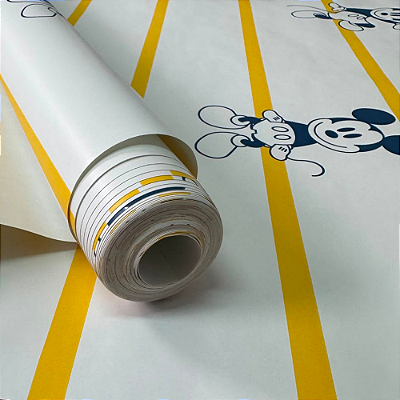 Papel de Parede Mickey Listra Amarela Importado, Vinilico , Lavavel 10 Metros