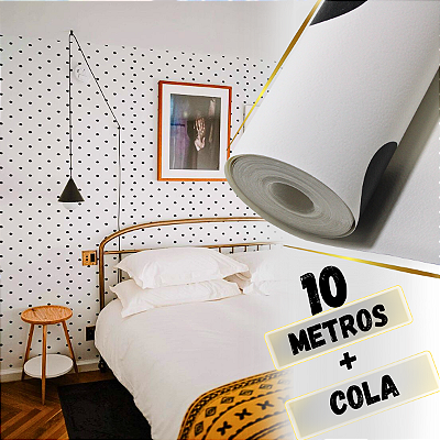 Papel de Parede Modelo Poá Branco e Preto Vinílico com 10 Metros5