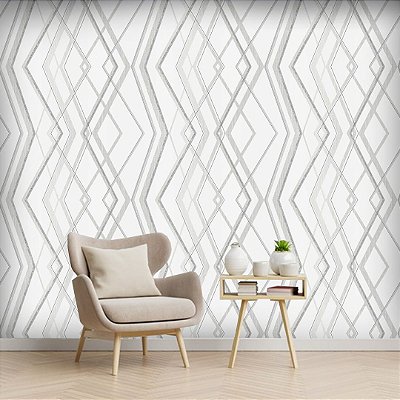 Papel de Parede Vinílico - EPP III - Geométrico - creme e prata