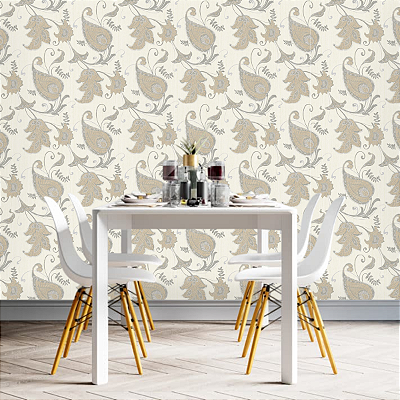 Papel de Parede Floral Creme 10 Metros