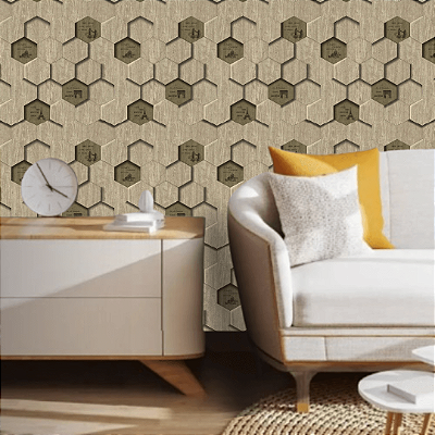 Papel de Parede 3D Hexagonal Bege Claro 10 Metros