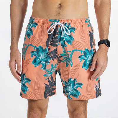 SWIM SHORTS ELASTIC - FLORAL LARANJA