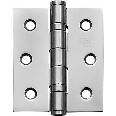 Dobradiça com Rolamento 3x2.1/2” Inox 201 Polido Canto Reto Cartela c/ 3 un. Dobrax