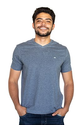 Camiseta Mescla Cinza Gola V