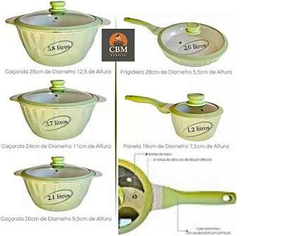 CONJUNTO DE PANELAS DE CERÂMICA ANTIADERENTE MARMORIZADA 5 PEÇAS, COR VERDE