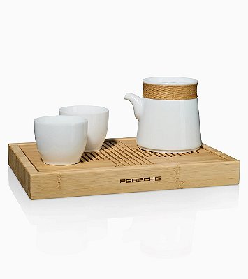 Conjunto de Chá Porsche Bege em Porcelana e Bambu