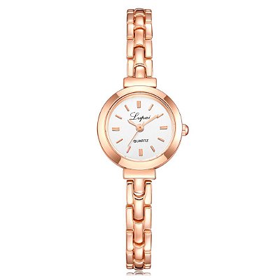 Relógio Feminino Dourado Rosé Luxo De Pulso Quartz Analógico