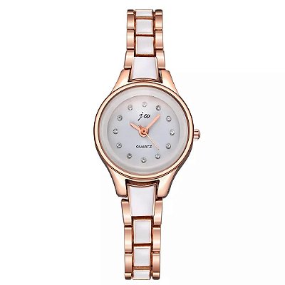 Relógio Feminino Dourado Bicolor Pequeno Pedras Cravejadas