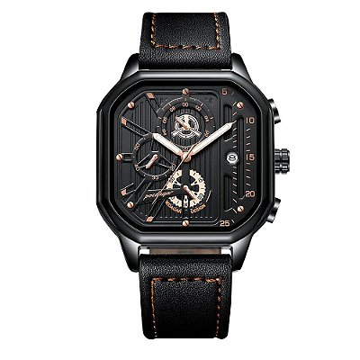 Relógio Masculino Casual Luxo Cronógrafo Pulseira Em Couro