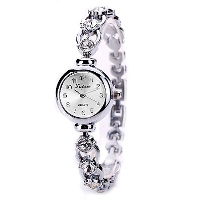 Relógio Prata Feminino De Pulso Quartz Pulseira Com Pedras