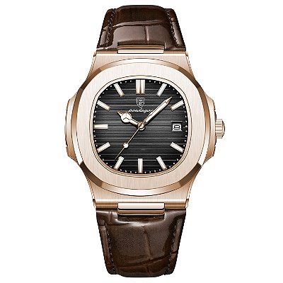 Relógio Masculino Dourado Social Poedagar Pulseira Em Couro