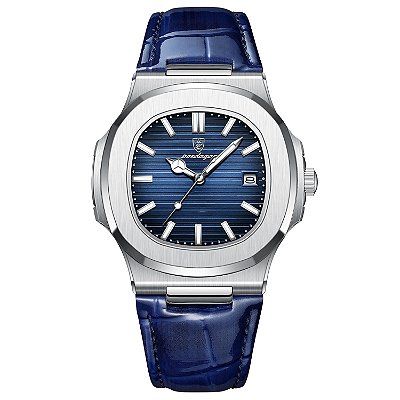 Relógio Masculino Prateado Old Money Poedagar Pulseira Couro