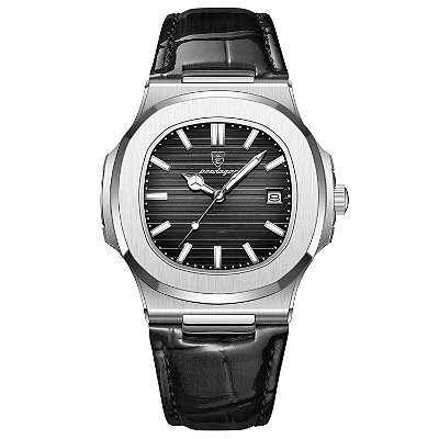 Relógio Masculino Prateado Poedagar Old Money Pulseira Couro