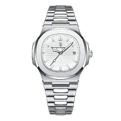 Relógio Prateado Analógico Masculino Casual Aço Inox Luxo