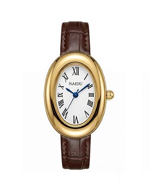 Relógio Feminino Dourado Analógico Oval Mini Casual Social