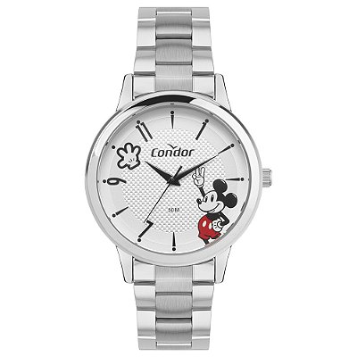 Relógio Prateado Luxo Feminino Condor Disney Mickey Silver