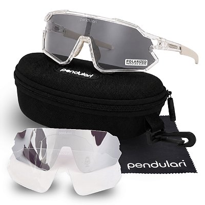 Óculos Esportivo Polarizado Pendulari Shift Ciclismo Corrida 3 Lentes UV400 Armação Transparente em TR-90 Hipoalergênico