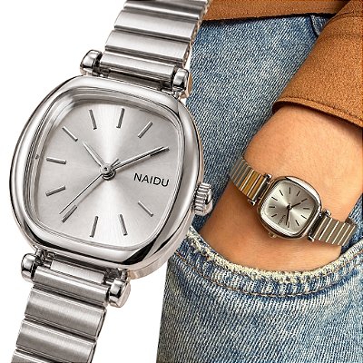Relógio Feminino Prata Analógico Quadrado Social Mini Inox