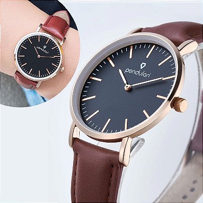 Relógio Masculino Pendulari Orion Dourado Pulseira de Couro