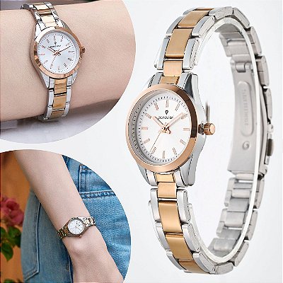 Relógio Feminino Bicolor Dourado Prata Pendulari Cora Mini