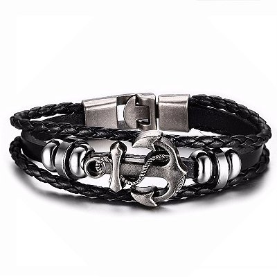Pulseira Masculina Feminina Couro Âncora Navy Moda Bracelete